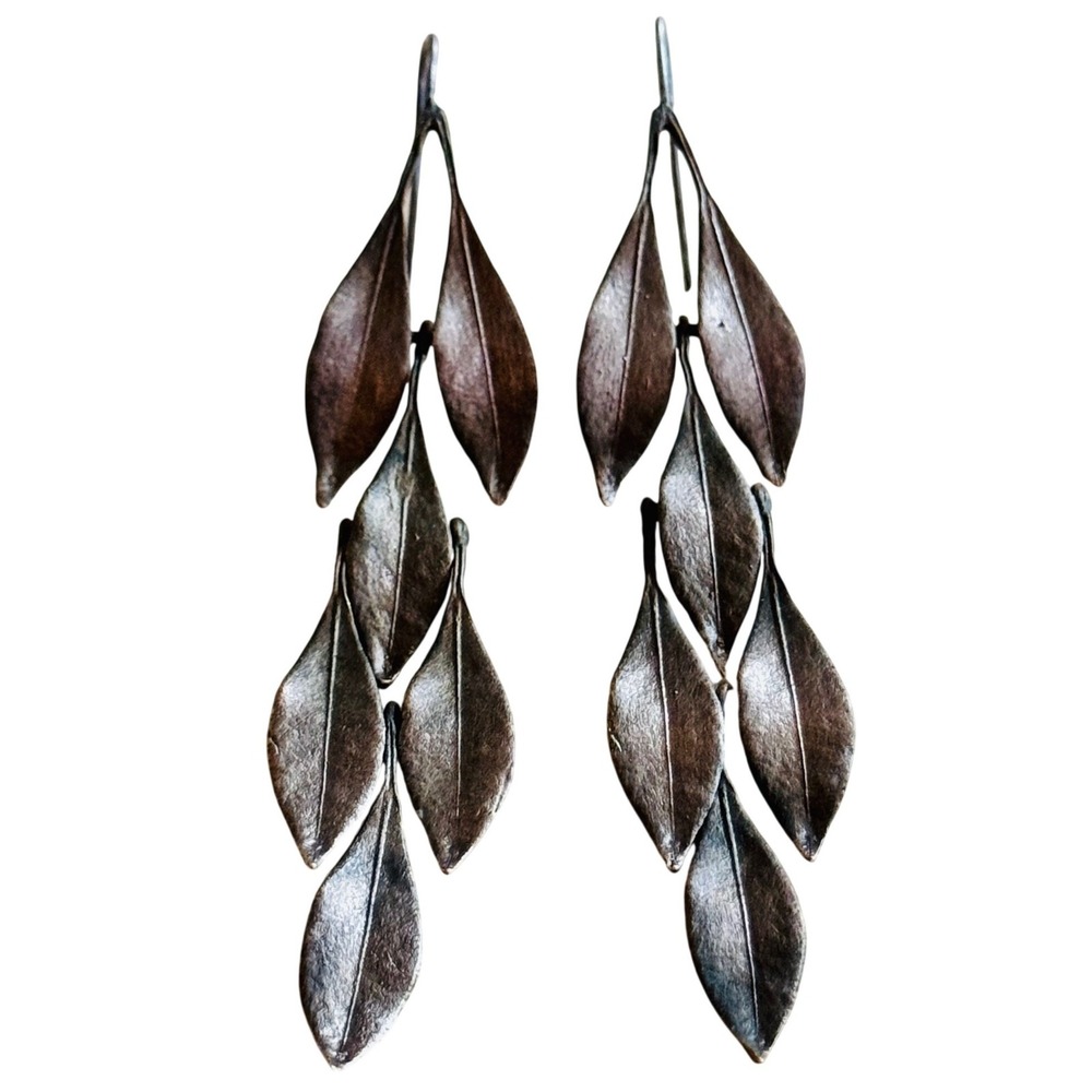 Michael Michaud Earrings Laurel Statement Leaf shrub dangle‎ Bronze Botanical